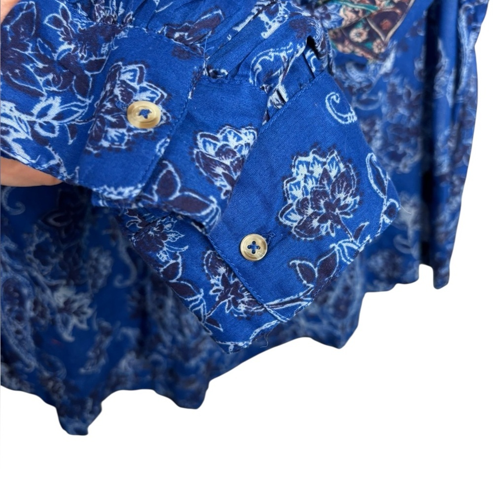 NEW Free People Rose Bud Paisley Cotton Button Up Shirt Womens Oversized Blue SM - Picture 4 of 12